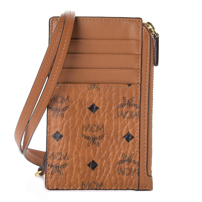 MCM Visetos Neck Strap Card Case Holder Cognac 1 of 5