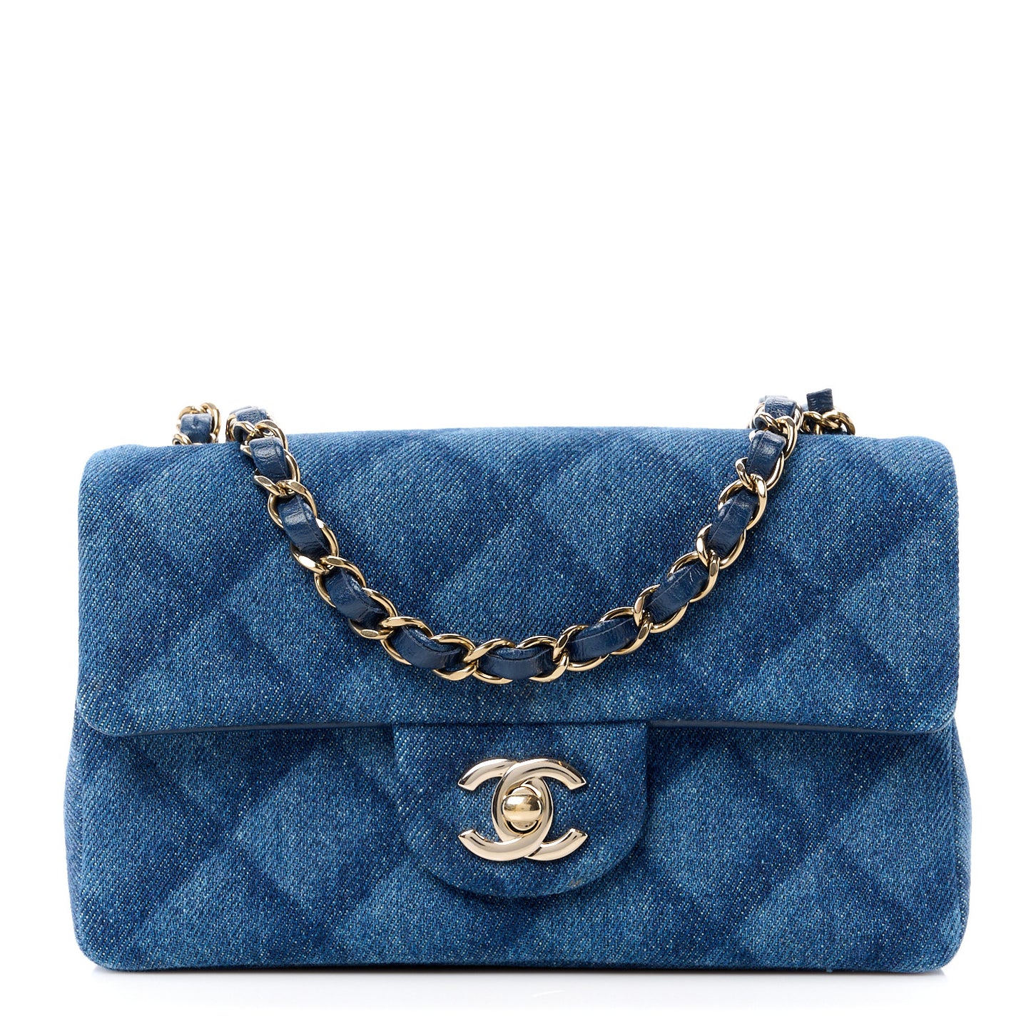 Printed Denim Quilted Mini Rectangular Flap Dark Blue