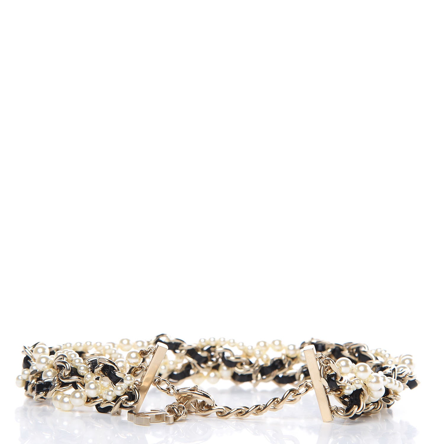 Chanel Pearl CC Chain Choker Necklace Black Gold 3 of 5