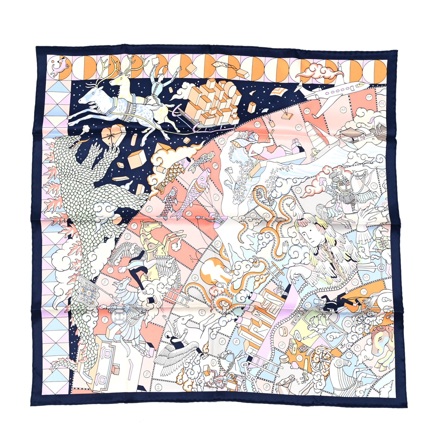 Silk Vintage L Epopee D Hermes Detail Scarf 70 Marine Fonce Saumon