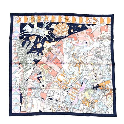 Hermes Silk Vintage L Epopee D Hermes Detail Scarf 70 Marine Fonce Saumon 1 of 4