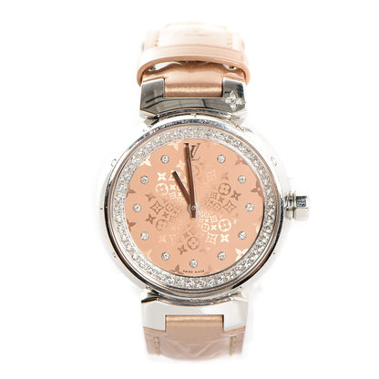 Louis Vuitton Stainless Steel Vernis Diamond 34mm Tambour Bijou Quartz Watch Beige 1 of 11