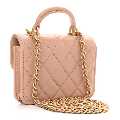 Chanel Lambskin Quilted Top Handle Flap Coin Purse With Chain Beige 3 of 13