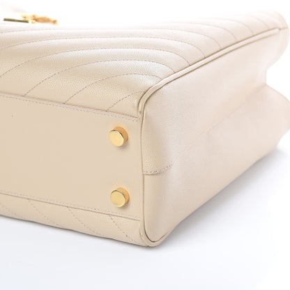 Saint Laurent Grain de Poudre Matelasse Chevron Monogram Shopping Bag Nude Powder 8 of 13