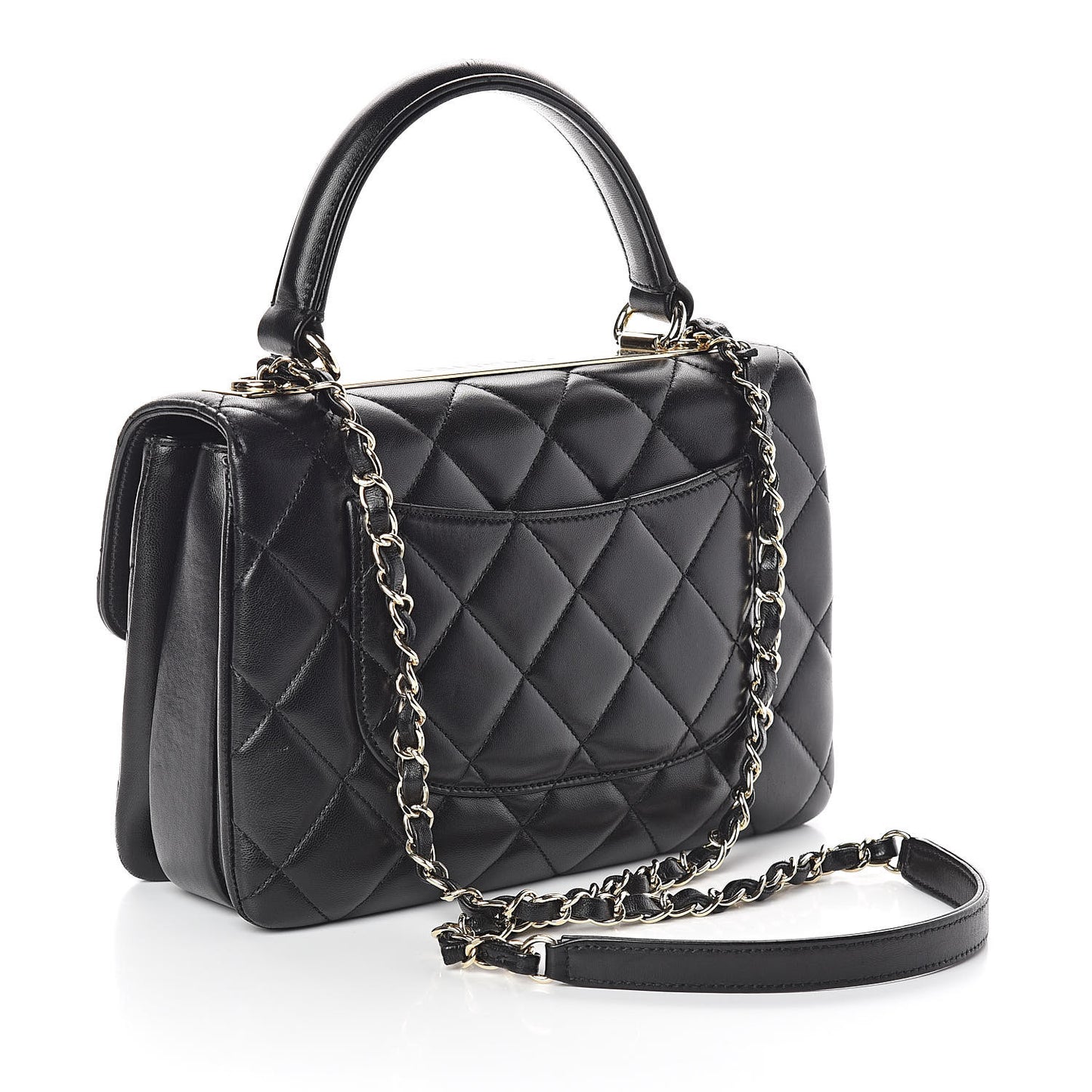 Lambskin Quilted Small Trendy CC Dual Handle Flap Bag Black