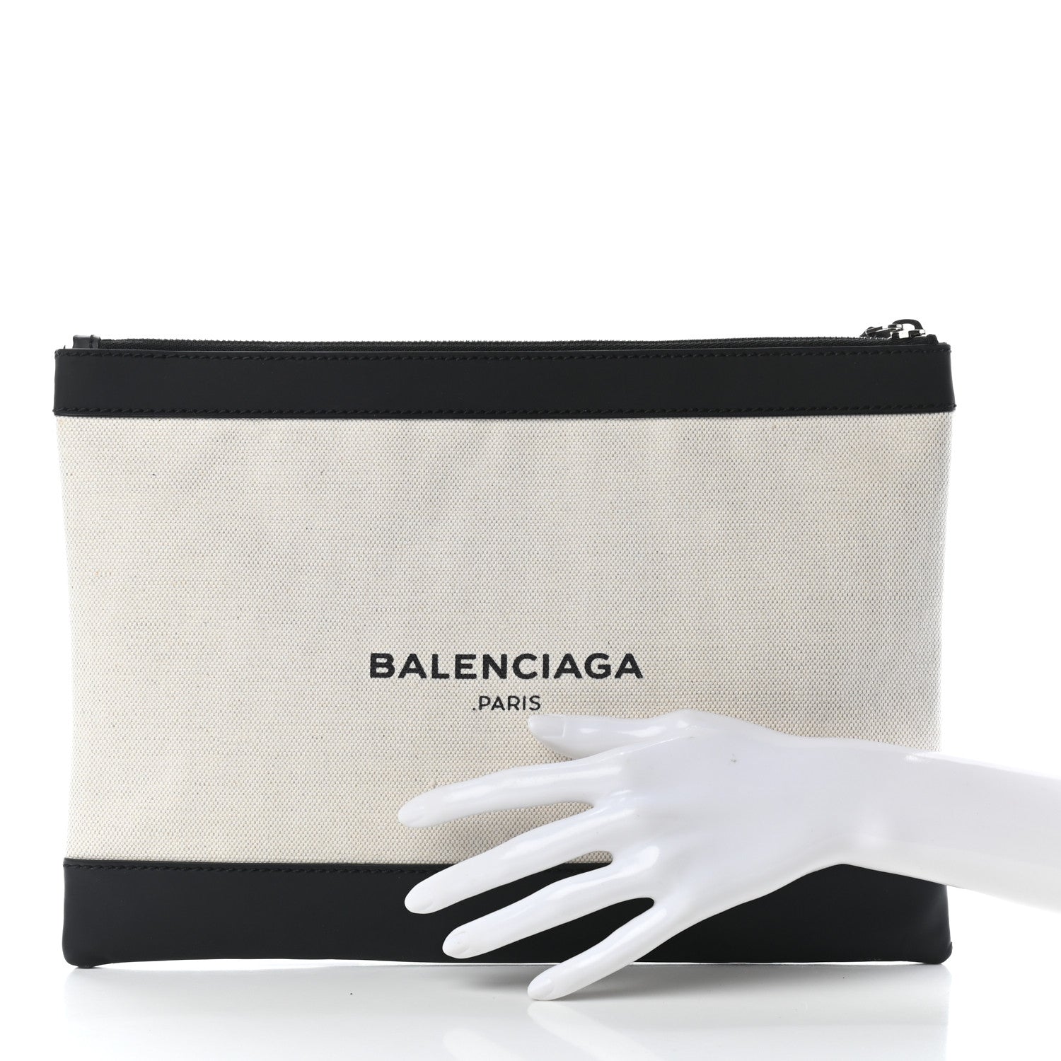 Balenciaga Calfskin Cotton Canvas Logo Clutch Natural Black 2 of 7