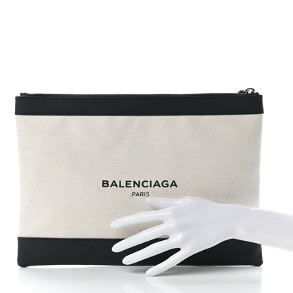 Balenciaga Calfskin Cotton Canvas Logo Clutch Natural Black 2 of 7