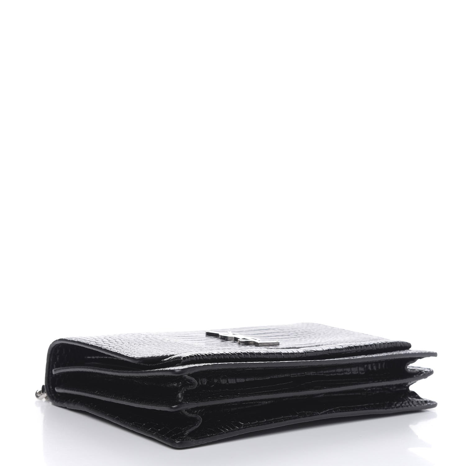 Saint Laurent Calfskin Crocodile Embossed Medium Monogram Sunset Black 4 of 9