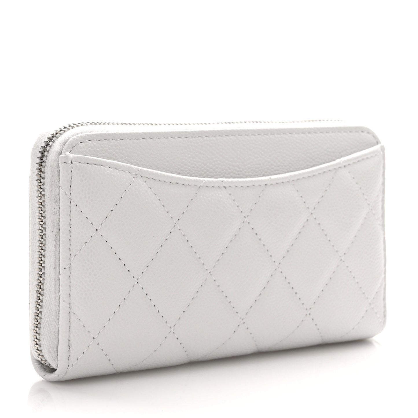 Caviar Quilted Medium Zip Around Wallet White