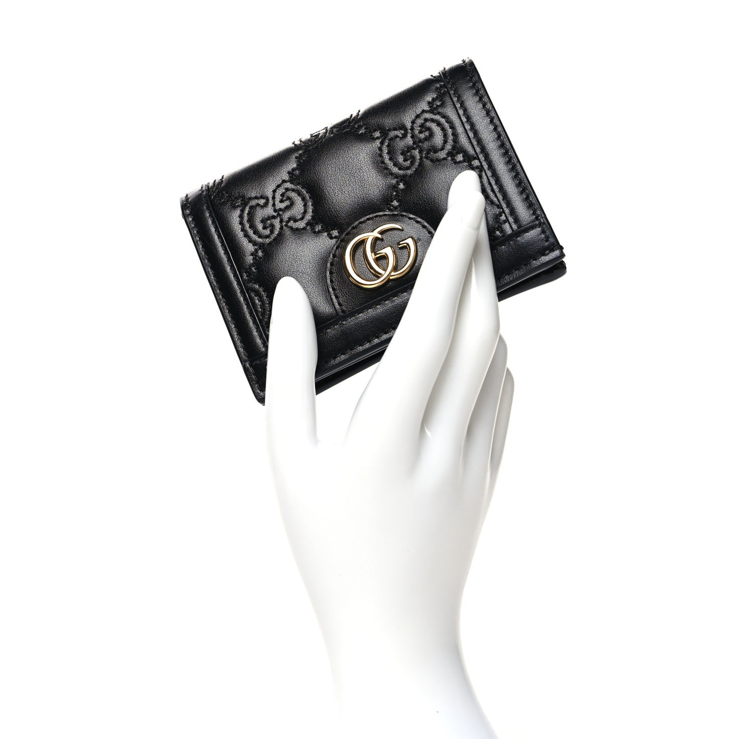 Calfskin GG Matelasse Card Case Wallet Black