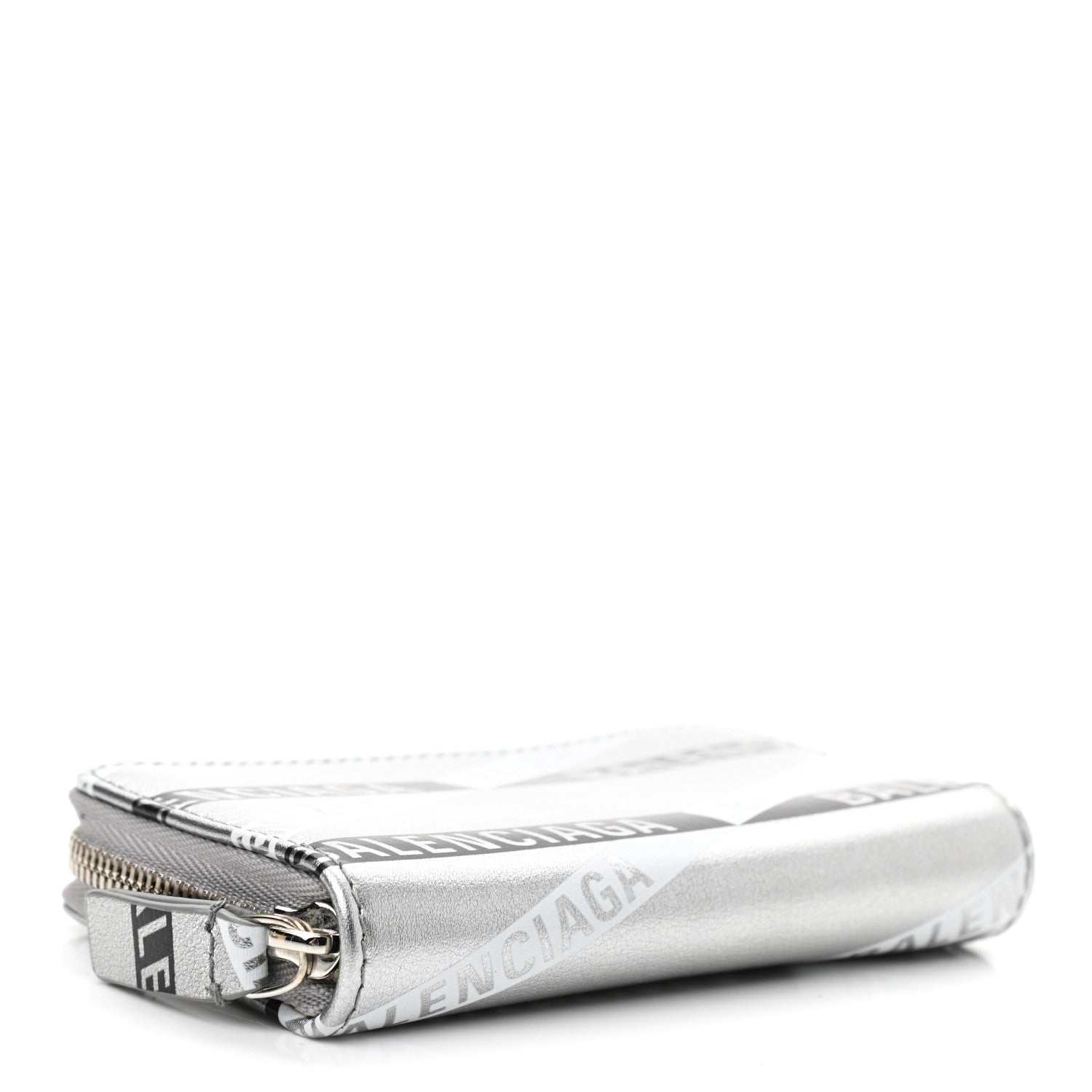 Balenciaga Metallic Calfskin Losange Monogram Everyday Zip Around Card Case Silver Black White 4 of 8