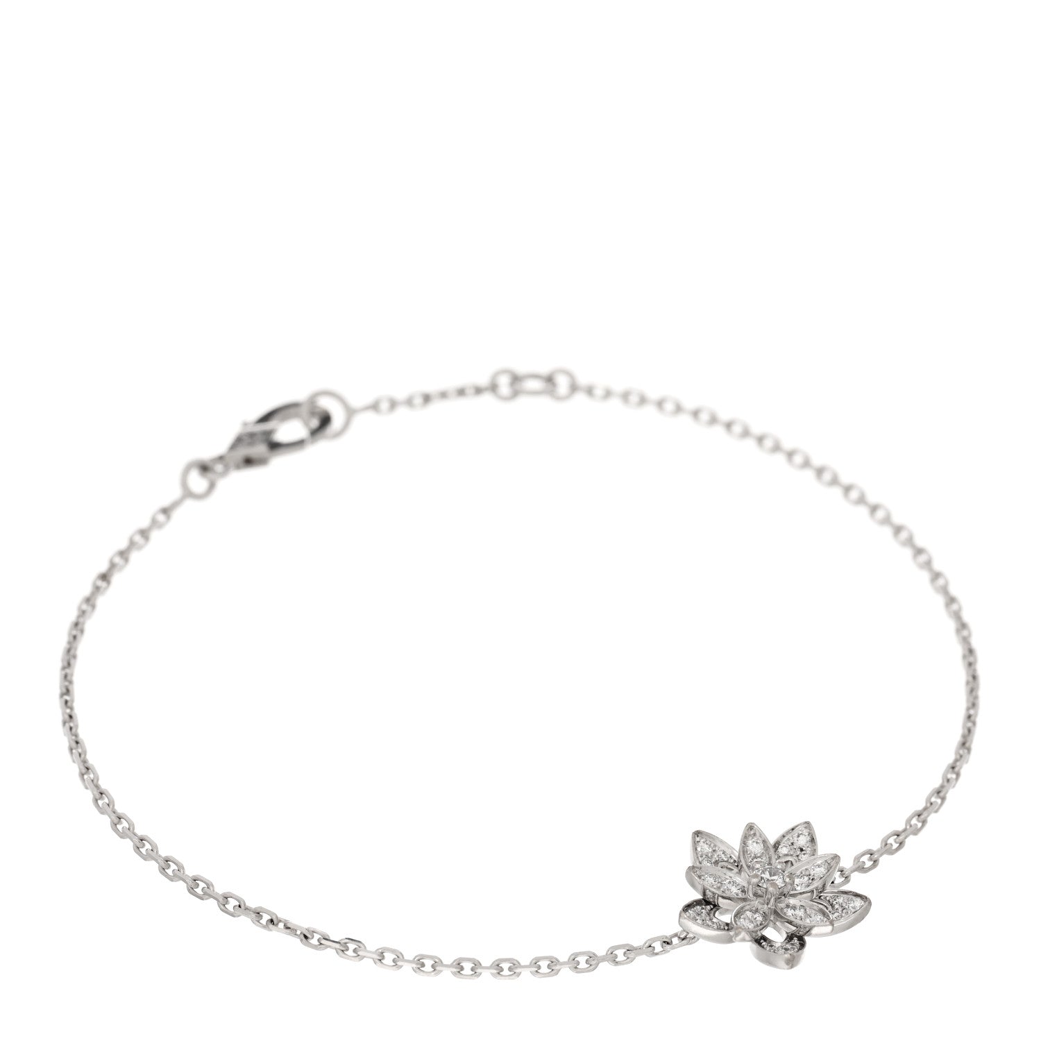 Van Cleef & Arpels 18K White Gold Diamond Mini Lotus Openwork Bracelet 1 of 3
