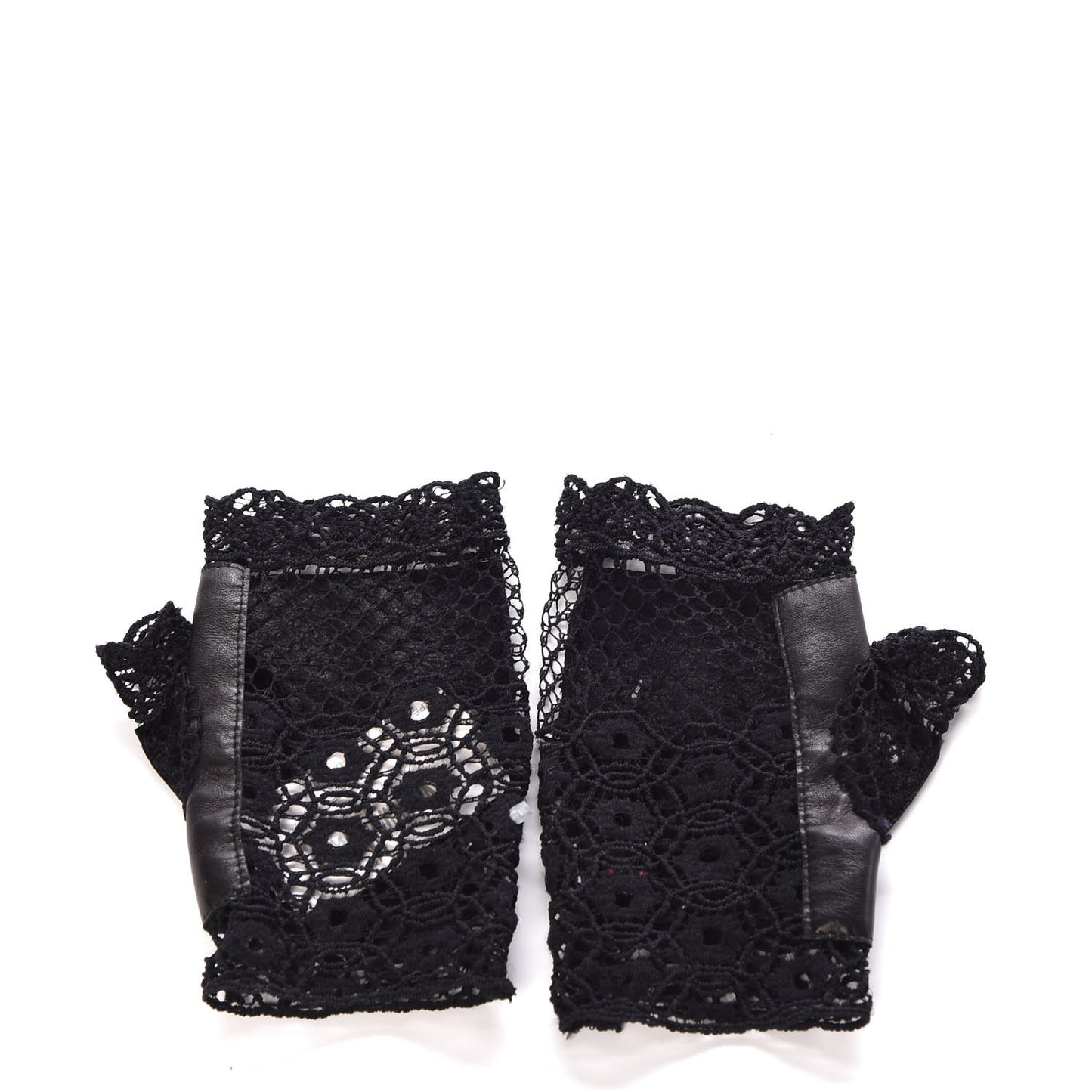 Lambskin Lace Fingerless Gloves 7 Black