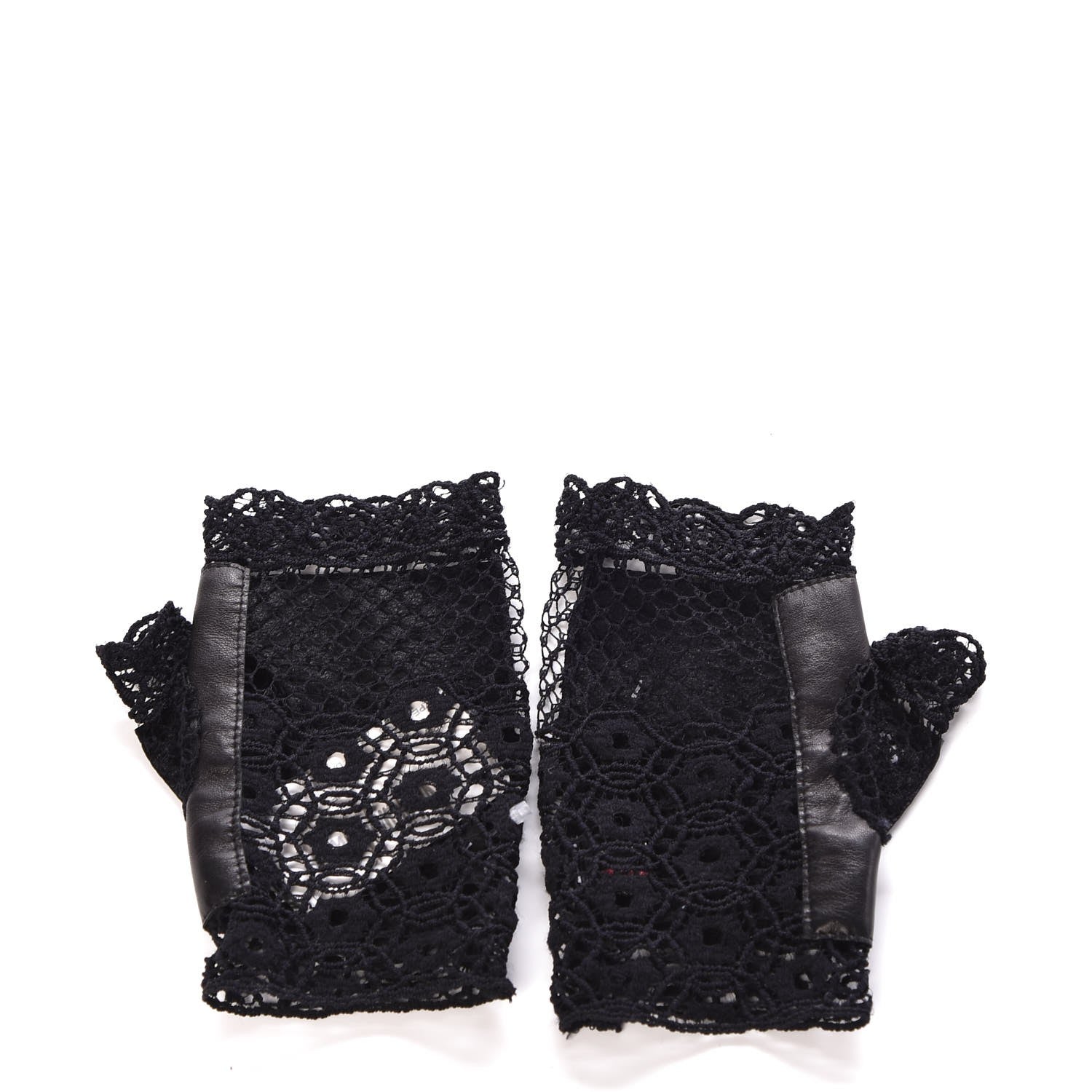 Chanel Lambskin Lace Fingerless Gloves 7 Black 2 of 6