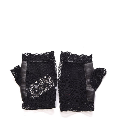 Chanel Lambskin Lace Fingerless Gloves 7 Black 2 of 6