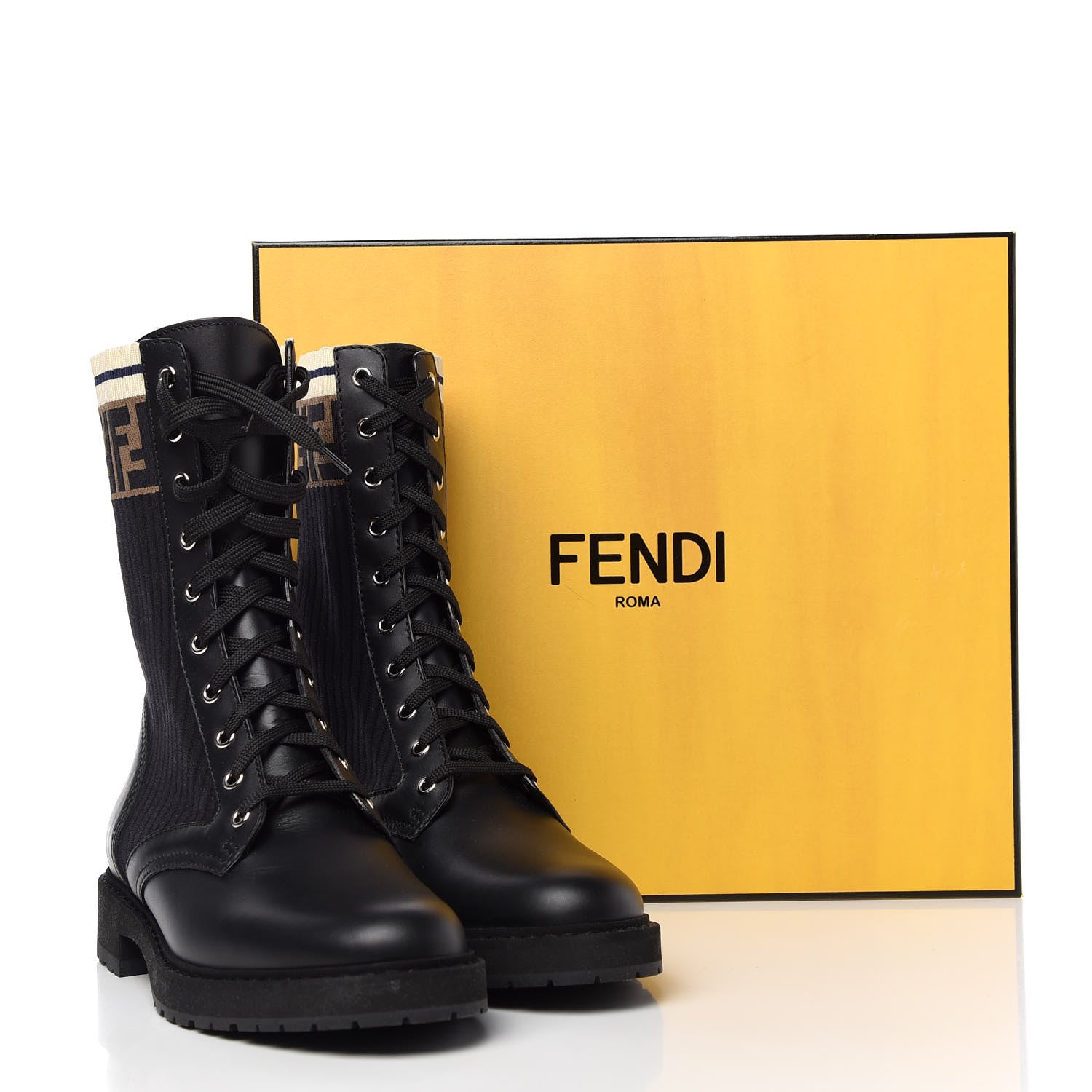 Fendi Calfskin Stretch Fabric Rockoko Biker Boots 40 Tobacco Black Marino 10 of 10