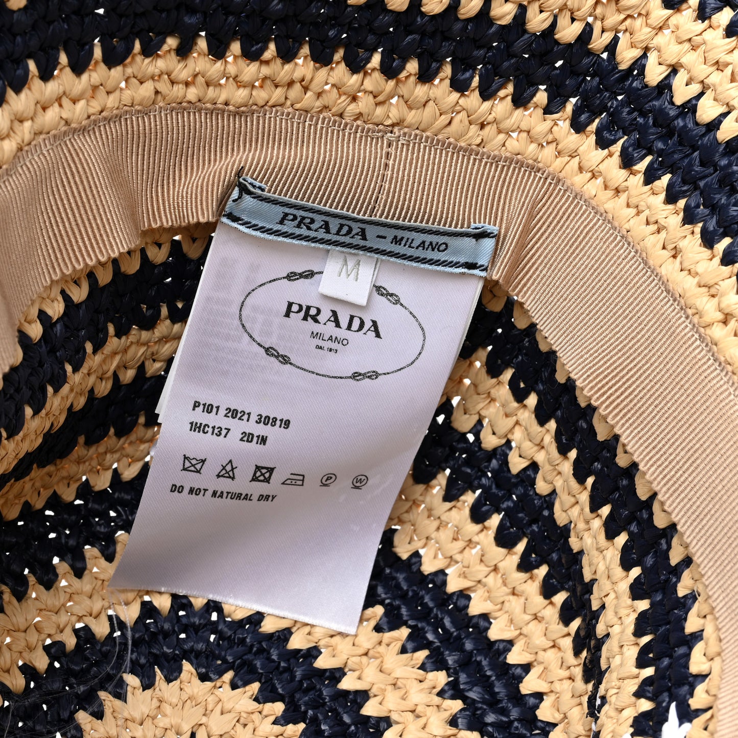 Raffia Striped Logo Embroidered Womens Bucket Hat M Naturale Baltico