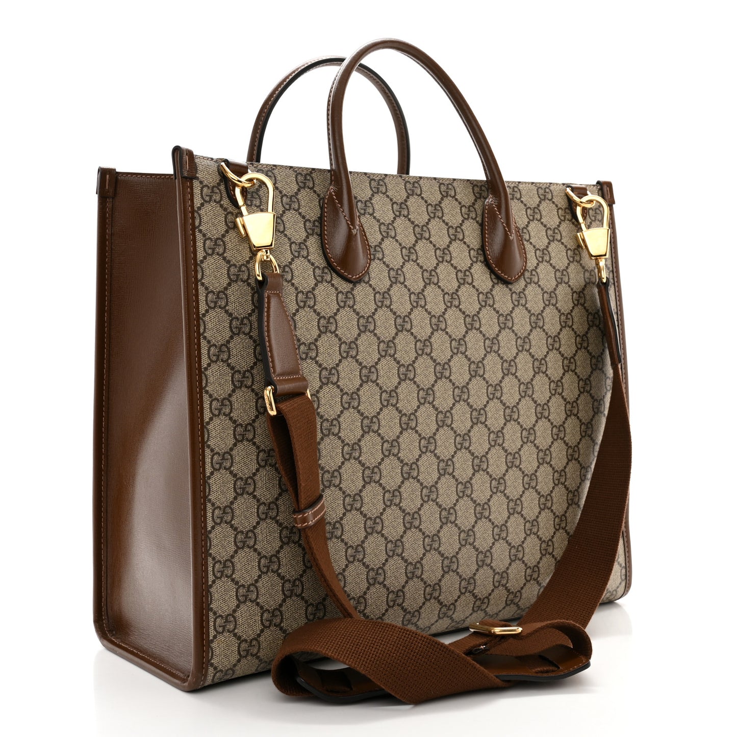 GG Supreme Monogram Azalea Calfskin Medium Retro Interlocking G Tote Bag Beige Ebony Brown Sugar
