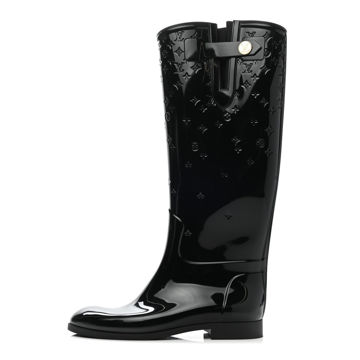 Rubber Embossed Monogram Drops High Rain Boots 41 Black