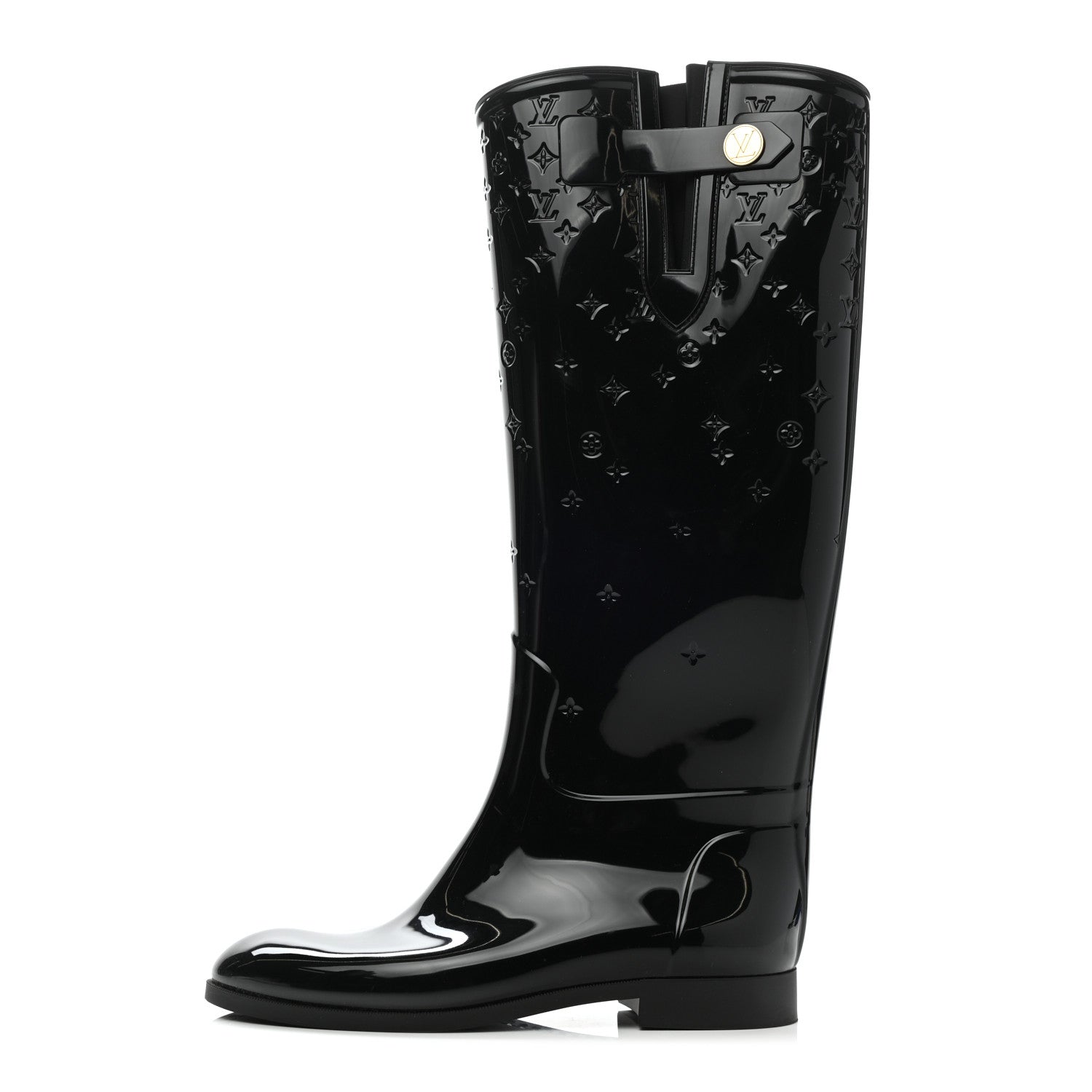 Louis Vuitton Rubber Embossed Monogram Drops High Rain Boots 41 Black 1 of 6