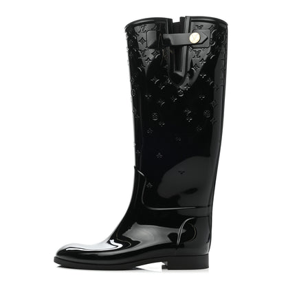 Louis Vuitton Rubber Embossed Monogram Drops High Rain Boots 41 Black 1 of 6