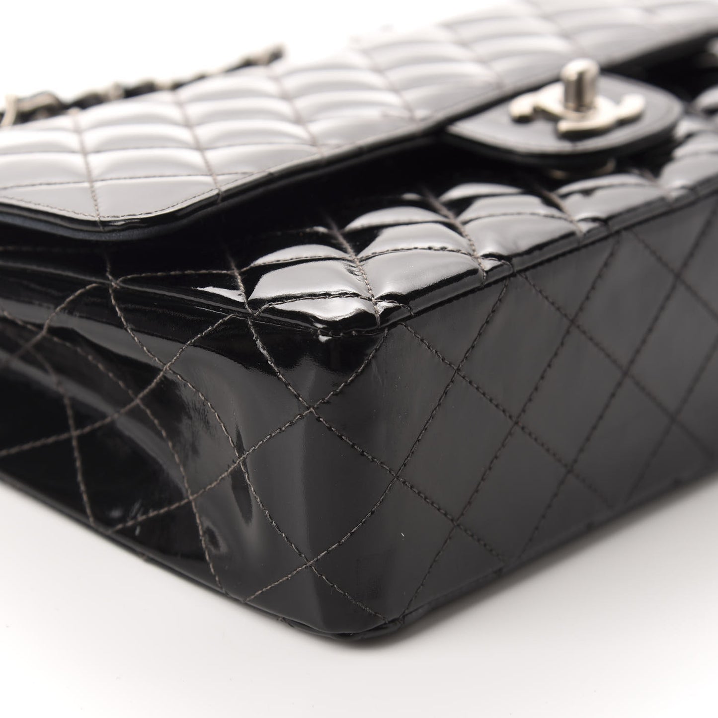 Patent Quilted Medium Double Flap Black