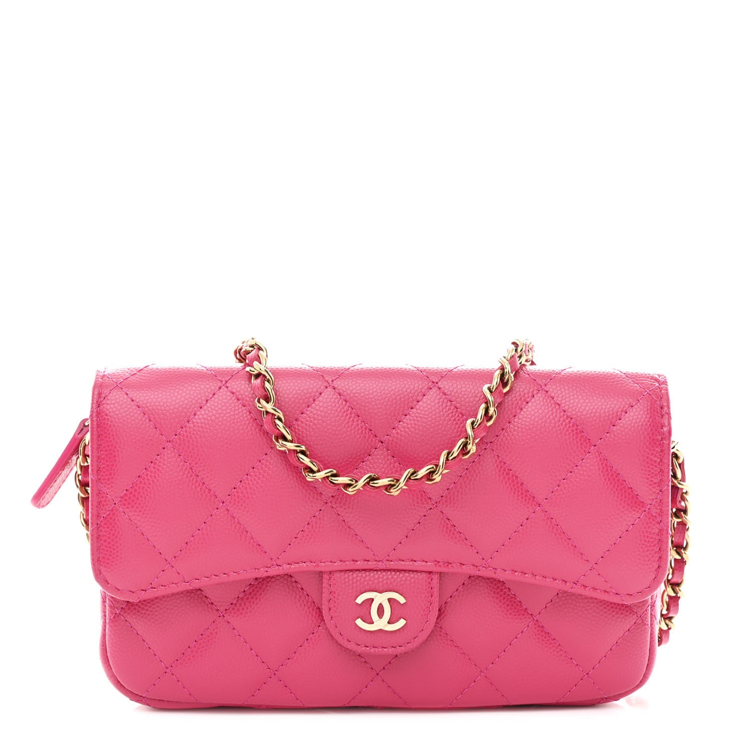 Chanel Caviar Quilted Flap Phone Holder With Chain Pink 1 of 11