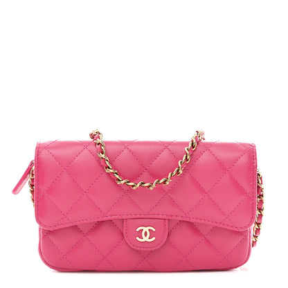 Chanel Caviar Quilted Flap Phone Holder With Chain Pink 1 of 11