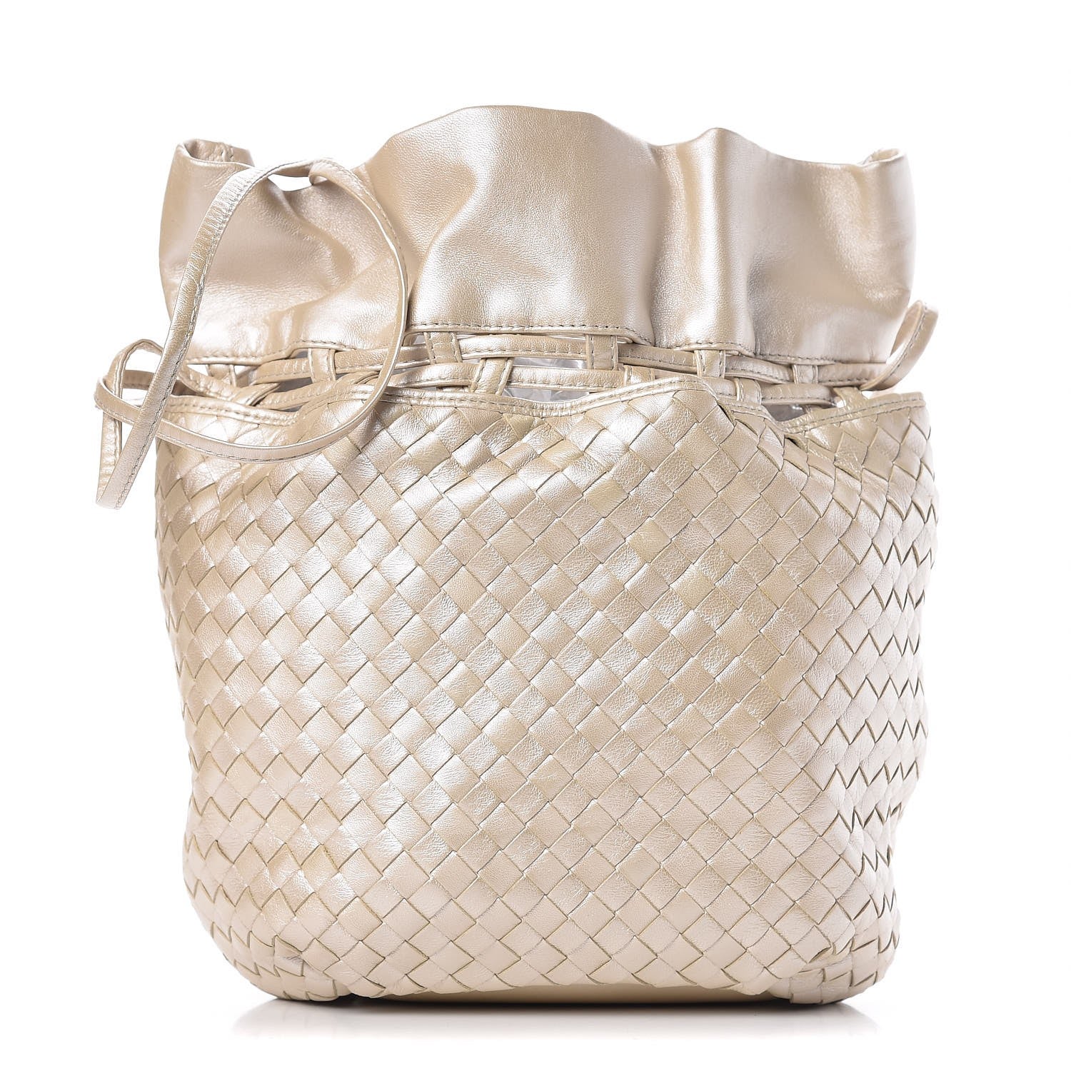 Bottega Veneta Nappa Intrecciato Drawstring Bucket Bag Silver 1 of 10