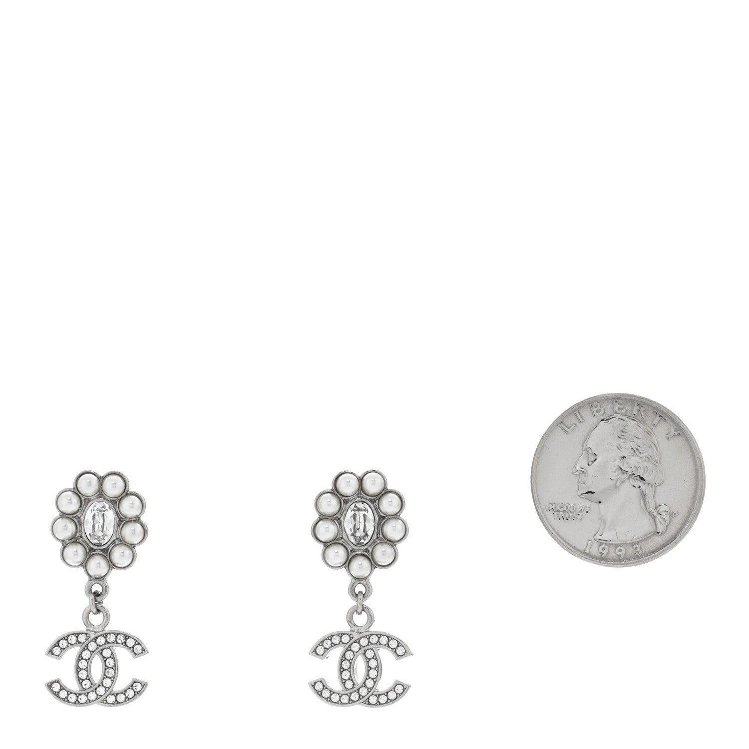 Chanel Crystal Pearl Coco Mark CC Drop Earrings Silver 2 of 4