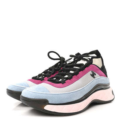 Chanel Fabric Suede CC Sneakers 40 Light Grey Light Blue Fuchsia 4 of 9