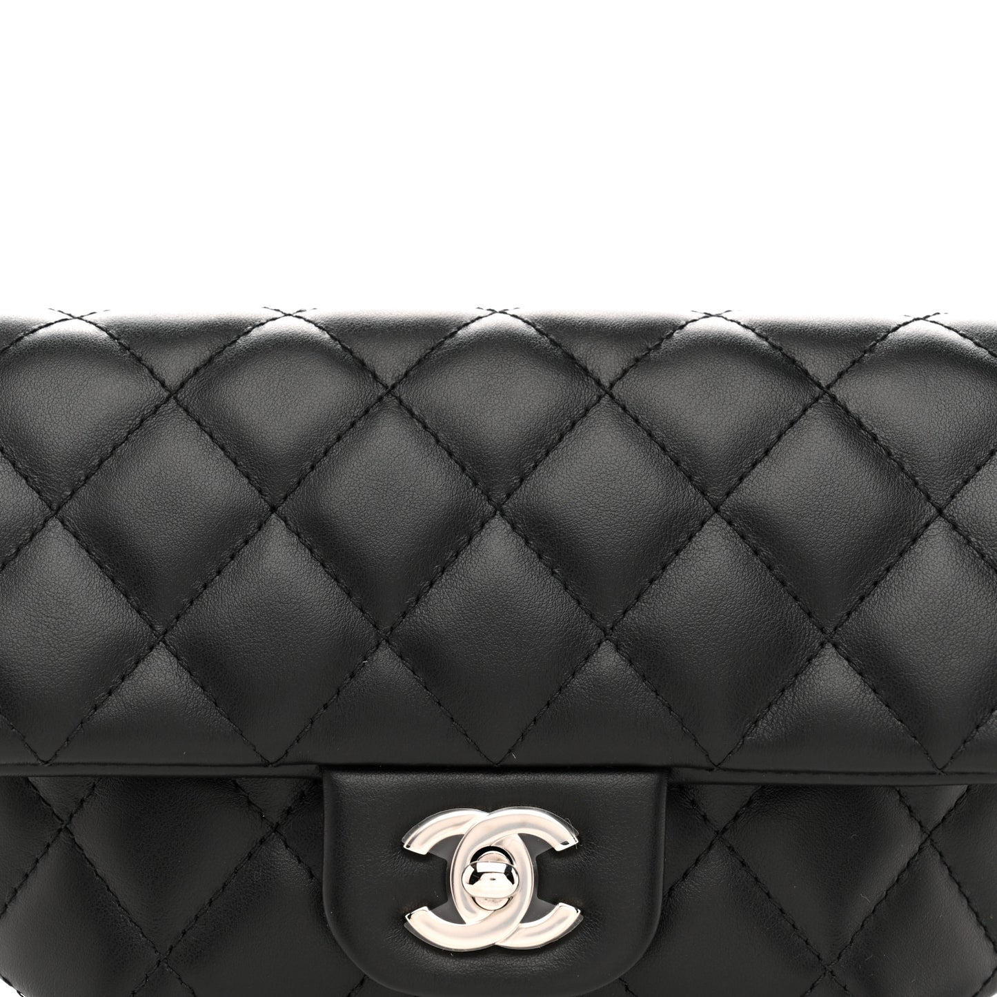 Calfskin Quilted CC Uniform Flap Belt Bag Black