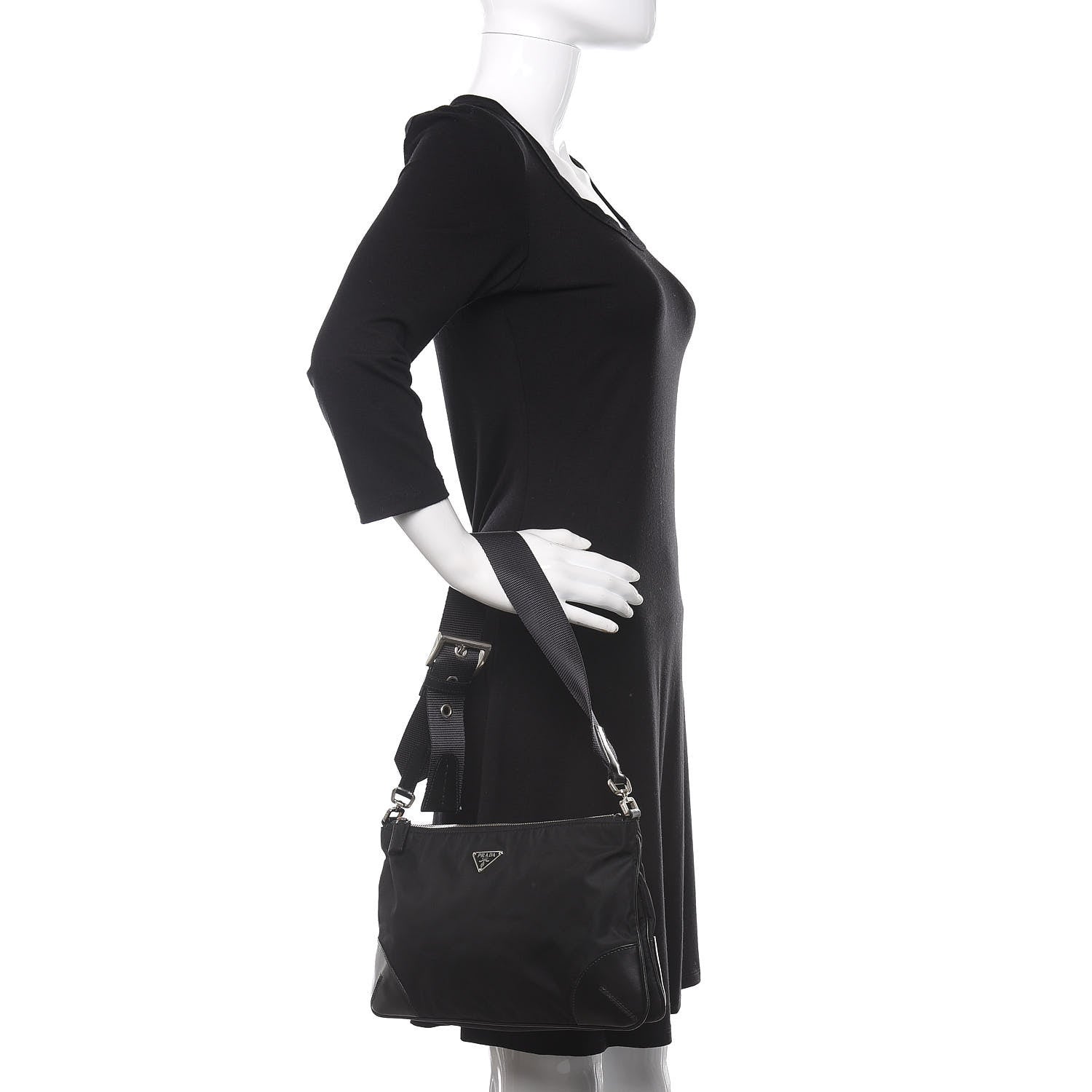 Prada Tessuto Light Nylon Soft Calf Shoulder Bag Black 2 of 9