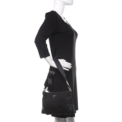 Prada Tessuto Light Nylon Soft Calf Shoulder Bag Black 2 of 9