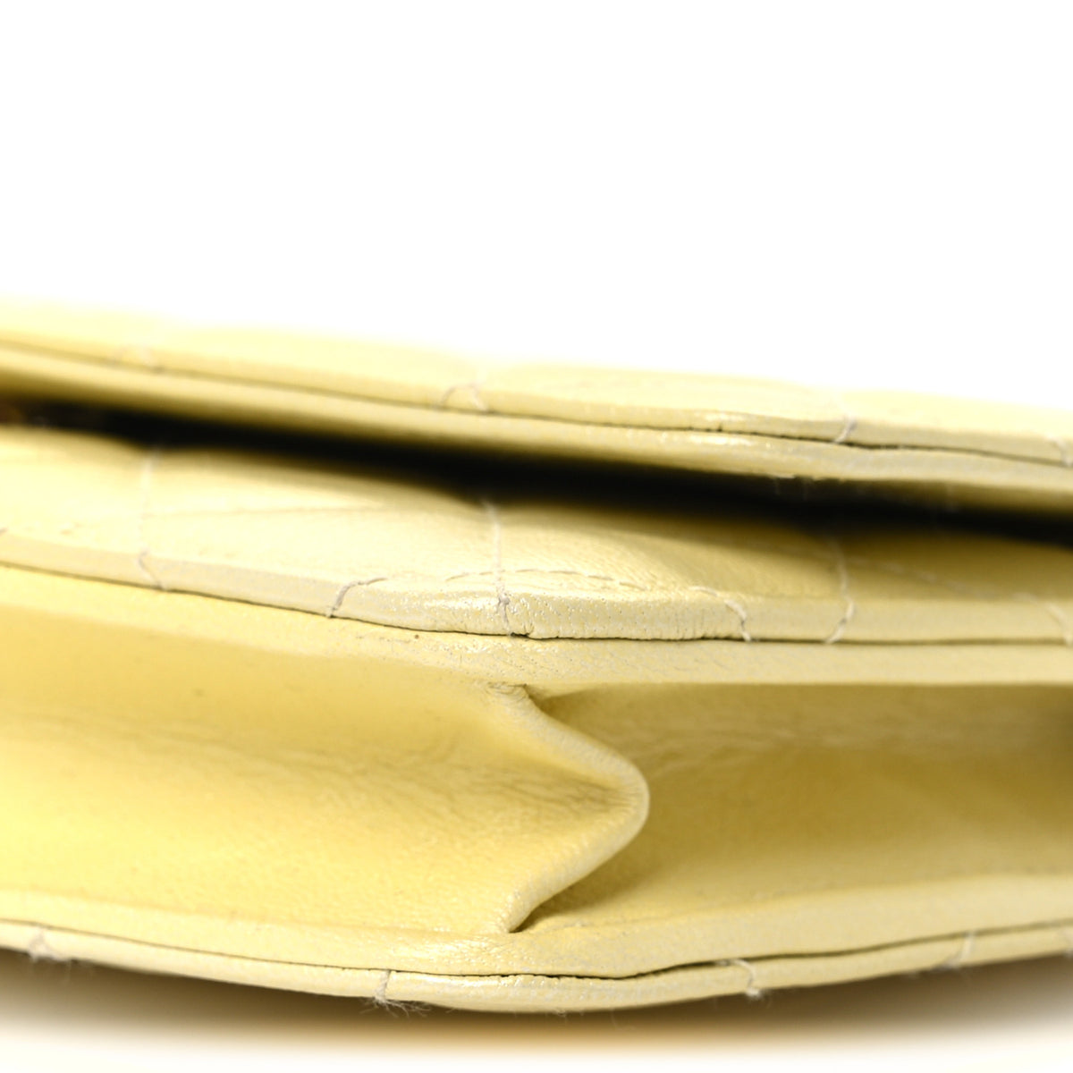 Iridescent Goatskin Quilted Wallet on Chain WOC Light Yellow