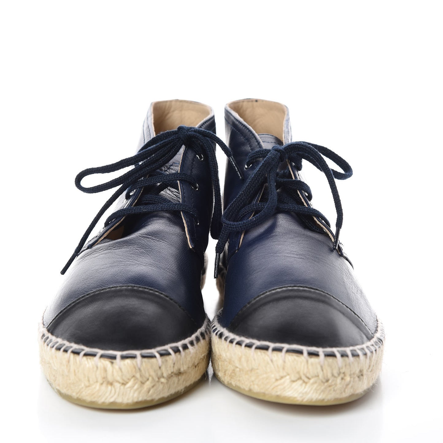 Lambskin Canvas Cap Toe Lace Up Espadrilles 42 Dark Navy Blue