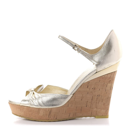 Gucci Cork Nappa Wedge Sandals 10 Gold 1 of 11