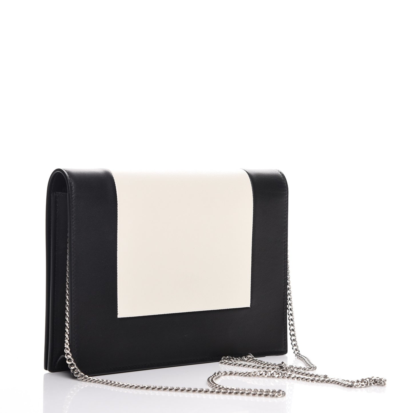 Smooth Lambskin Frame Evening Chain Clutch Black White