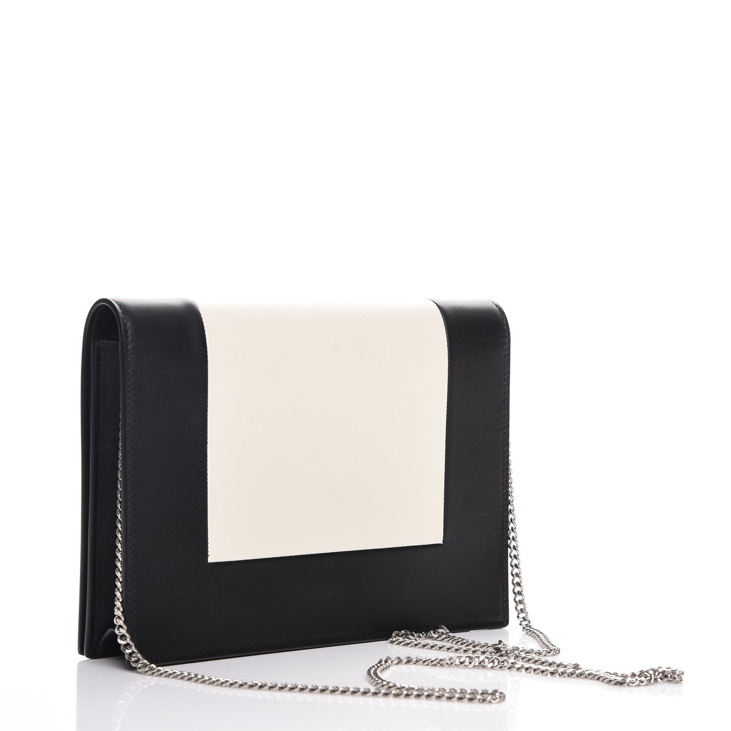 Celine Smooth Lambskin Frame Evening Chain Clutch Black White 4 of 8