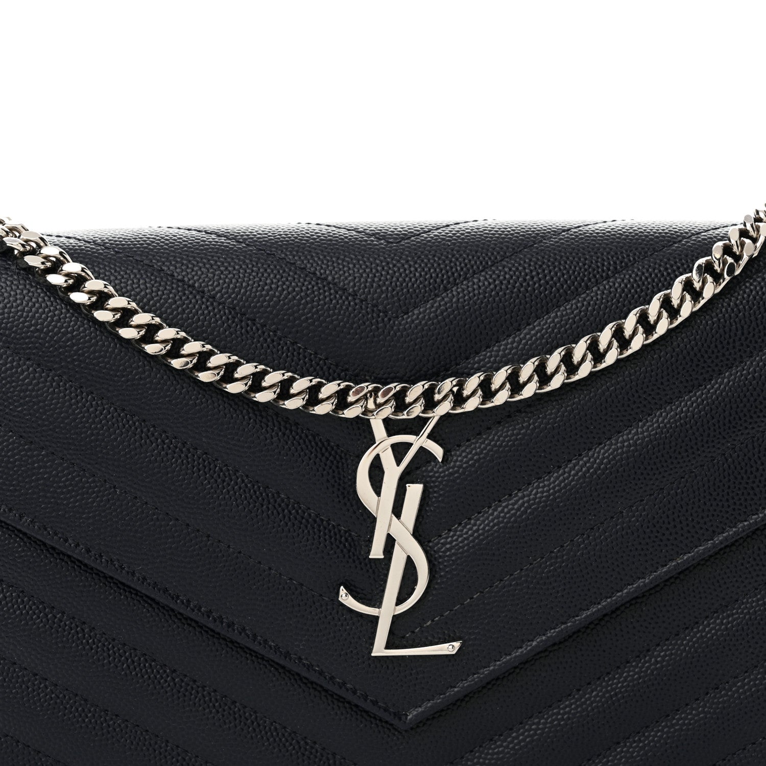 Saint Laurent Grain De Poudre Matelasse Chevron Monogram Chain Wallet Deep Marine 9 of 12
