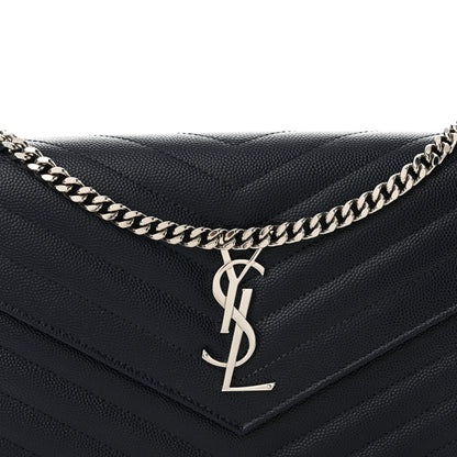 Saint Laurent Grain De Poudre Matelasse Chevron Monogram Chain Wallet Deep Marine 9 of 12
