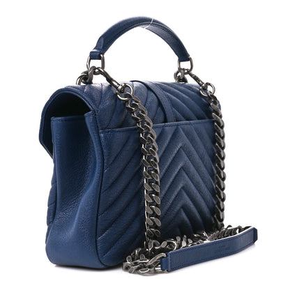 Saint Laurent Sheepskin Matelasse Chevron Monogram Medium College Bag Blue Charron 3 of 12