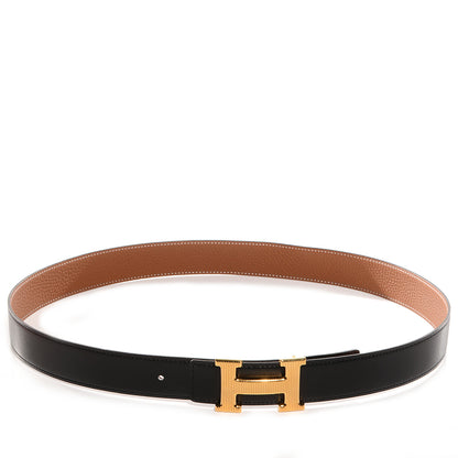 Hermes Box Togo Reversible Polished Calandre 32mm H Belt 90 Noir Gold 1 of 6