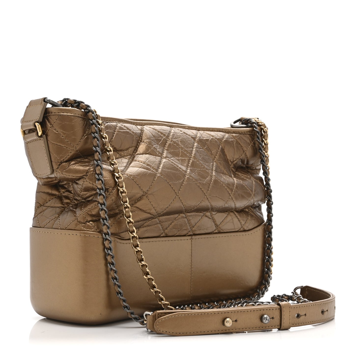 Metallic Aged Calfskin Quilted Medium Gabrielle  Bronze