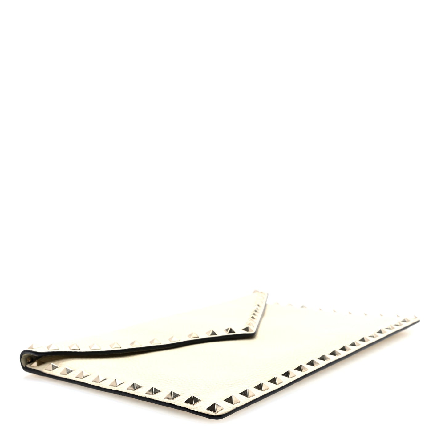 Pebbled Calfskin Large Rockstud Envelope Clutch Light Ivory