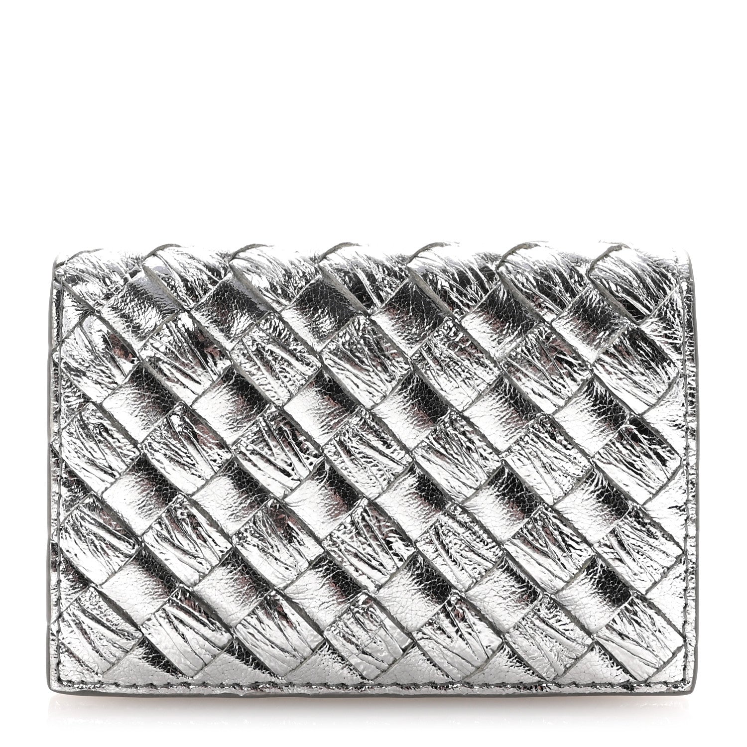 Bottega Veneta Metallic Calfskin Intreccio Plisse Card Case Silver 1 of 6