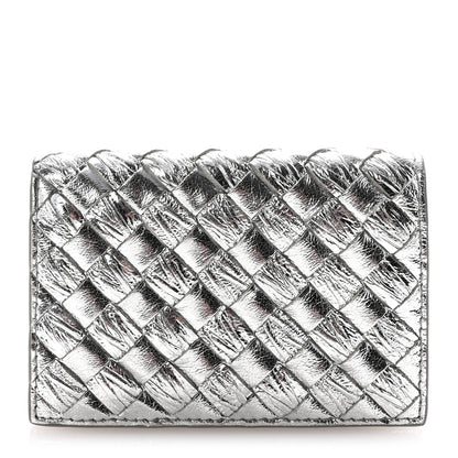 Bottega Veneta Metallic Calfskin Intreccio Plisse Card Case Silver 1 of 6