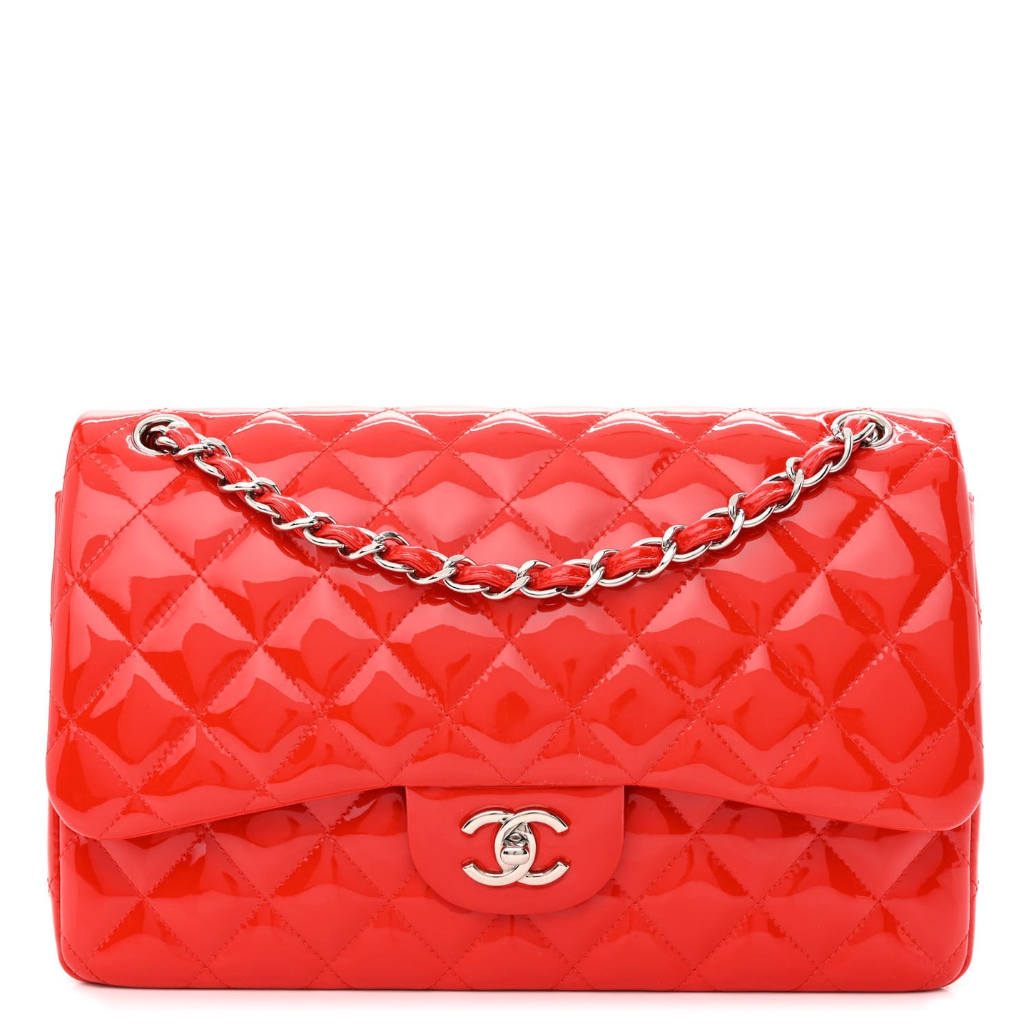 Patent Calfskin Quilted Jumbo Double Flap Red