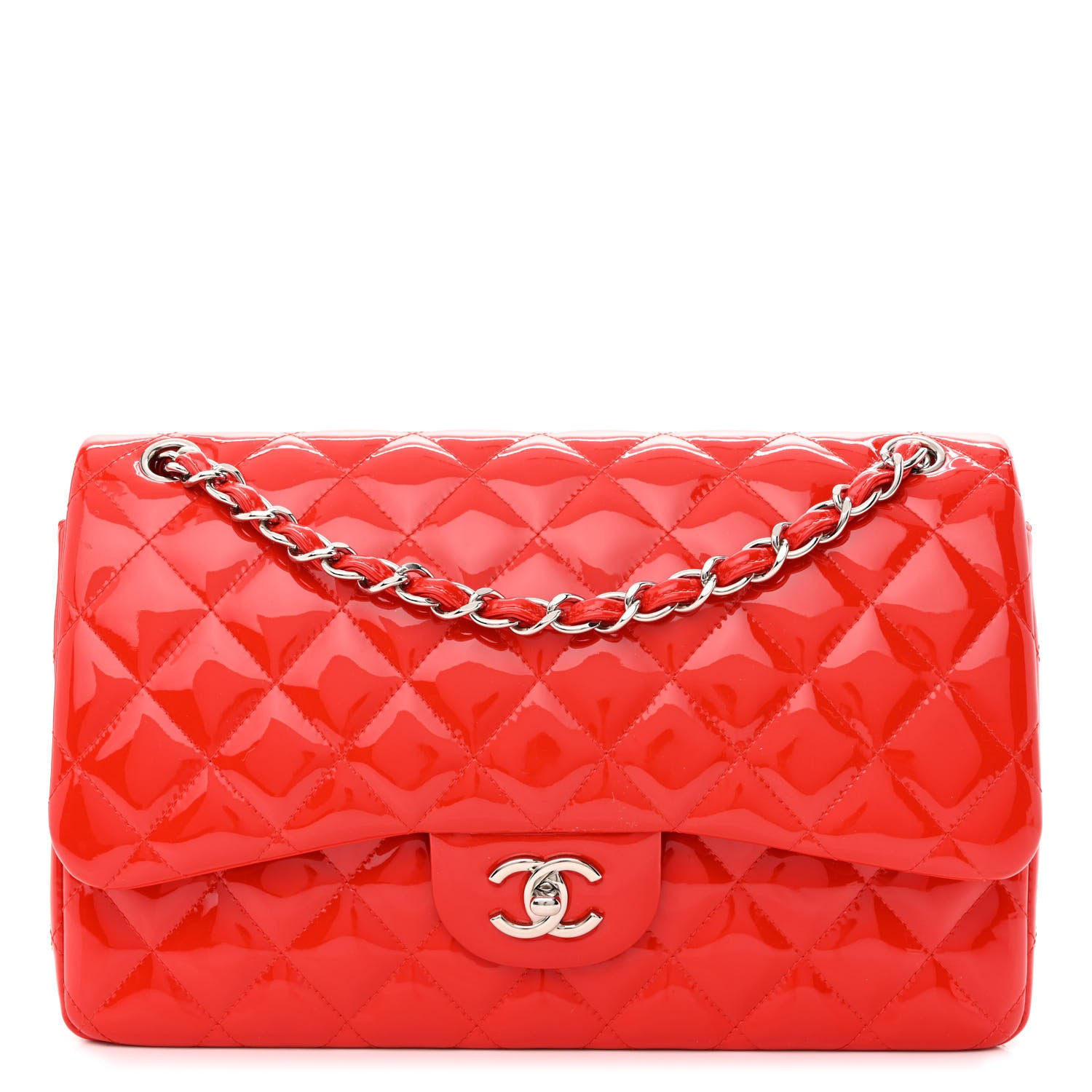 Chanel Patent Calfskin Quilted Jumbo Double Flap Red 1 of 14