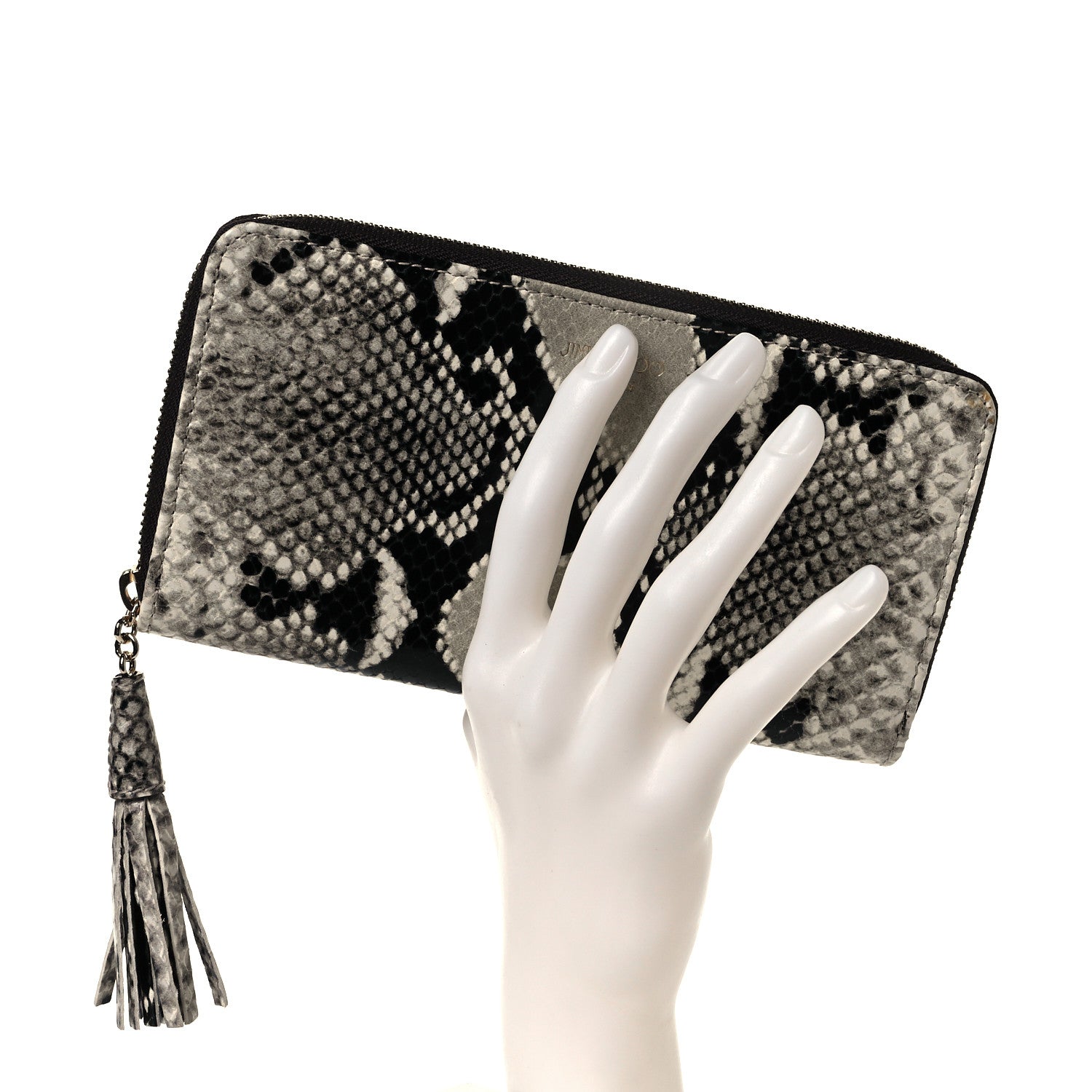 Jimmy Choo Snakeskin Embossed Zip Around Wallet Black White 2 of 8
